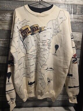 Vintage Art Unlimited Sportswear Cream Civil War Map Sweatshirt - Men